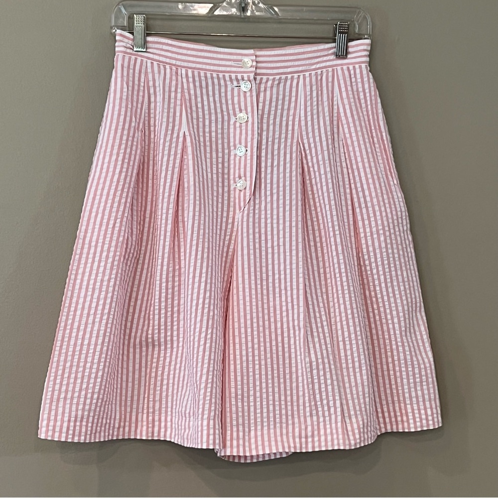 VTG 90s Seersucker Button Fly Pleated Baggy High Rise Shorts Sz 28 Pink Stripe